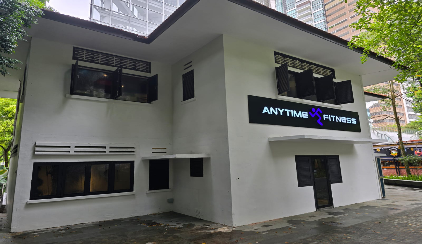 Anytime Fitness gym storefront fit-out by Trident Fitout, signage on a two-storey heritage building near the city centre